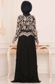 Noir - Tesettürlü Abiye Elbise - Robe de Soirée Hijab - 8647S - Thumbnail
