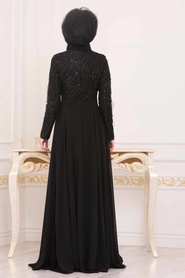 Noir - Tesettürlü Abiye Elbise - Robe de Soirée Hijab - 8670S - Thumbnail
