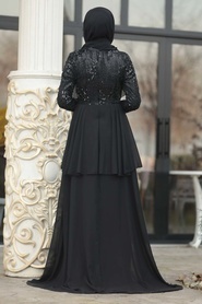 Noir - Tesettürlü Abiye Elbise - Robe de Soirée Hijab - 8720S - Thumbnail