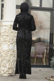 Noir - Tesettürlü Abiye Elbise - Robe de Soirée Hijab - 87760S - Thumbnail