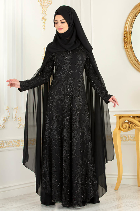Noir - Tesettürlü Abiye Elbise -Robes de Soirée 20182S