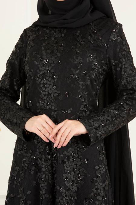 Noir - Tesettürlü Abiye Elbise -Robes de Soirée 20182S - 4