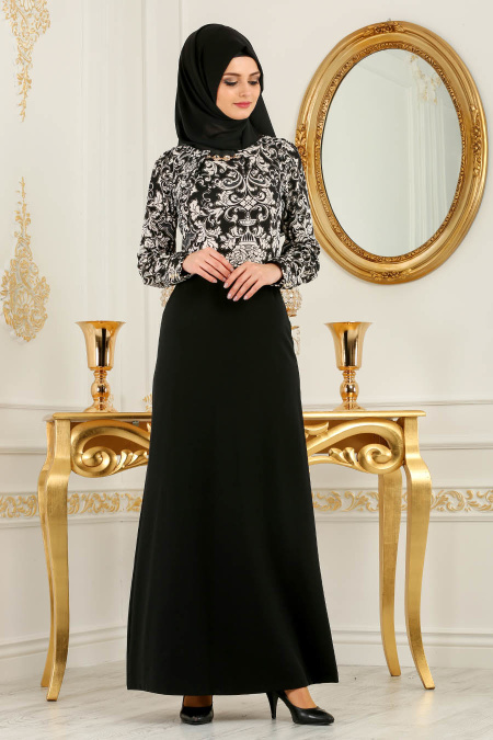 Noir- Tesettürlü Abiye Elbise - Robes de Soirée 20340S