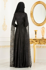 Noir - Tesettürlü Abiye Elbise - Robes de Soirée 3247S - Thumbnail