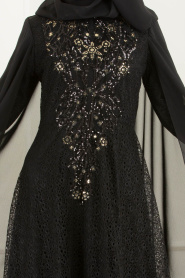Noir - Tesettürlü Abiye Elbise - Robes de Soirée 3287S - Thumbnail