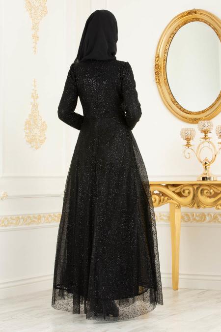 Noir - Tesettürlü Abiye Elbise - Robes de Soirée 36501S - 3