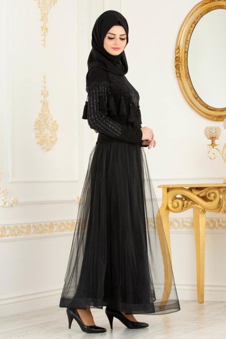 Noir - Tesettürlü Abiye Elbise - Robes de Soirée 37101S - 2