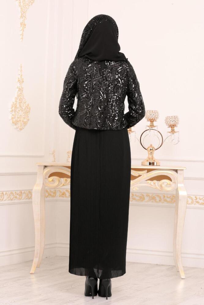 Noir - Tesettürlü Abiye Elbise - Robes de Soirée 3743S - 3
