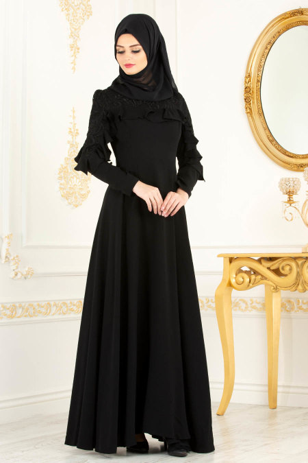 Noir - Tesettürlü Abiye Elbise - Robes de Soirée 3746S