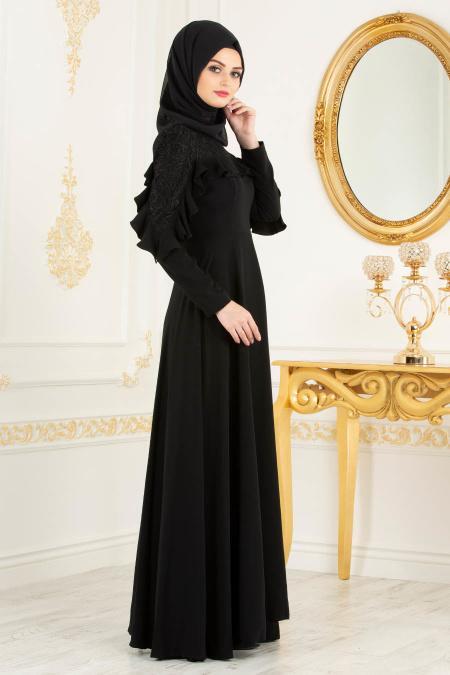 Noir - Tesettürlü Abiye Elbise - Robes de Soirée 3746S - 2