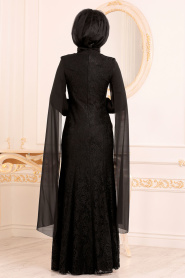 Noir- Tesettürlü Abiye Elbise - Robes de Soirée 40180S - Thumbnail