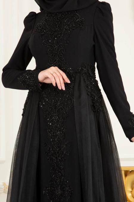 Noir - Tesettürlü Abiye Elbise - Robes de Soirée 70391S - 2