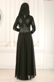 Noir- Tesettürlü Abiye Elbise - Robes de Soirée 7688S - Thumbnail