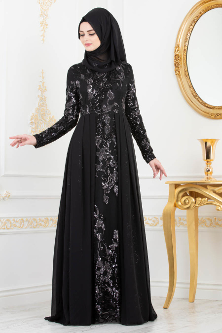 Noir- Tesettürlü Abiye Elbise - Robes de Soirée 82310S