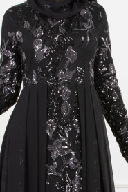 Noir- Tesettürlü Abiye Elbise - Robes de Soirée 82310S - Thumbnail
