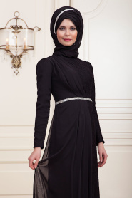 Noir - Tesettürlü Abiye Elbise - Robes de Soirée Hijab 191901S - Thumbnail