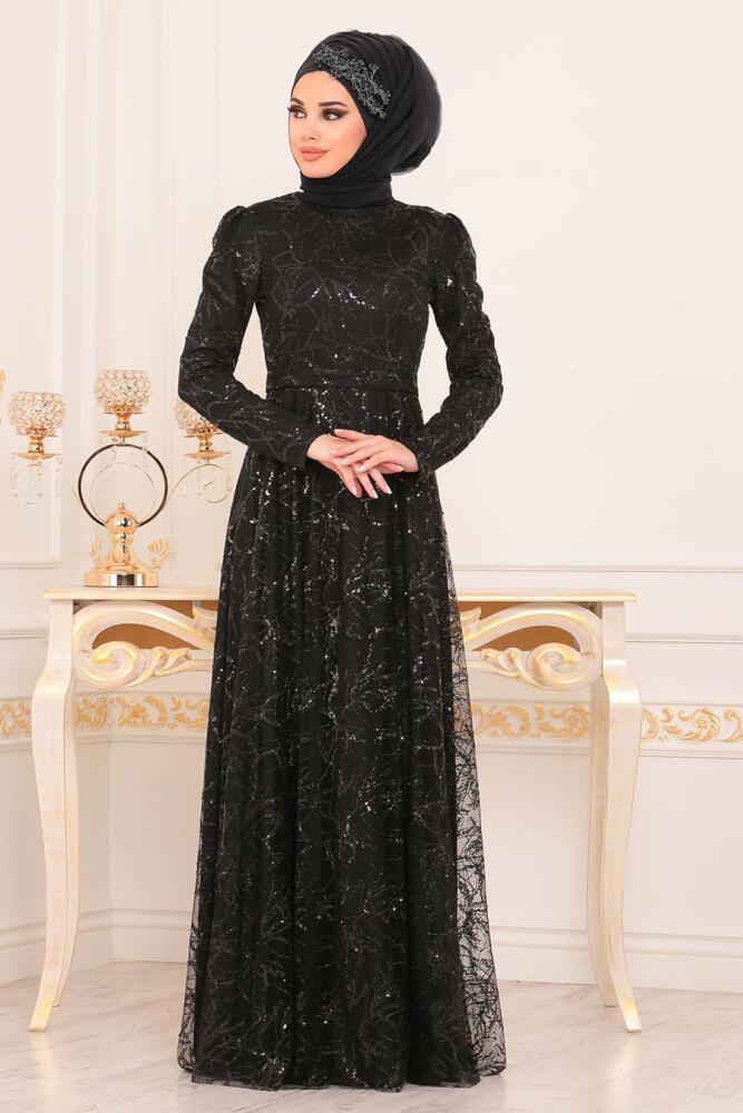 Noir - Tesettürlü Abiye Elbise - Robes de Soirée Hijab 196705S - 1
