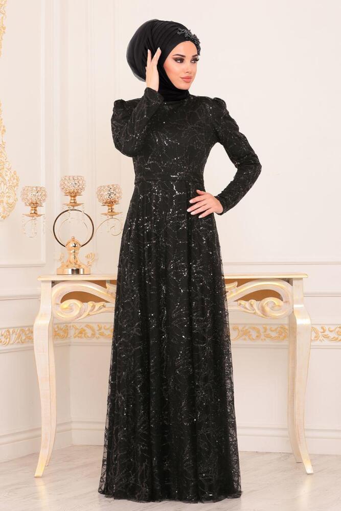 Noir - Tesettürlü Abiye Elbise - Robes de Soirée Hijab 196705S - 2