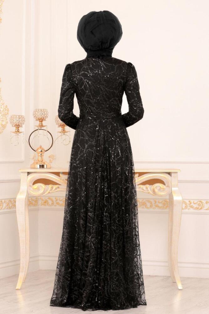 Noir - Tesettürlü Abiye Elbise - Robes de Soirée Hijab 196705S - 3