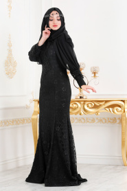 Noir - Tesettürlü Abiye Elbise - Robes de Soirée Hijab 31791S - Thumbnail