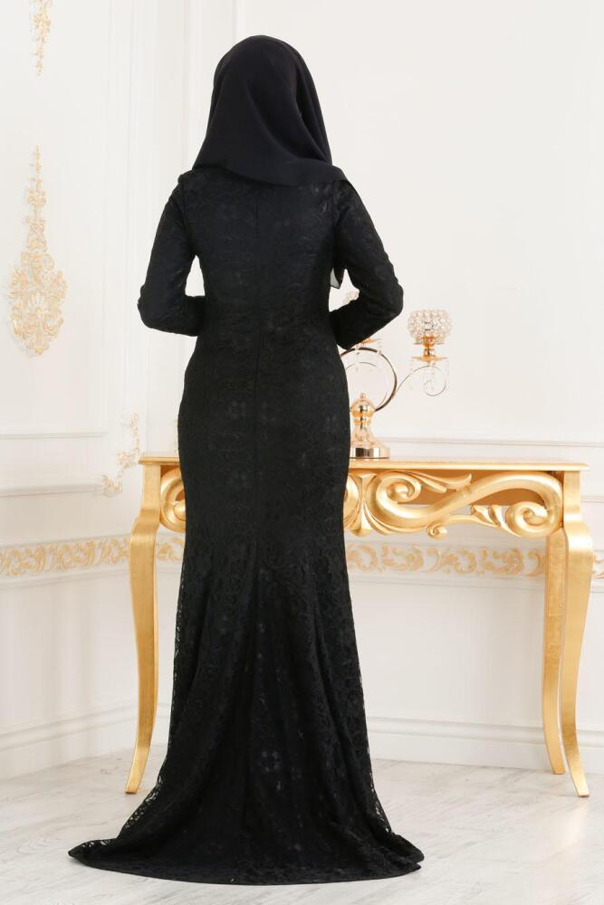 Noir - Tesettürlü Abiye Elbise - Robes de Soirée Hijab 31791S - 3