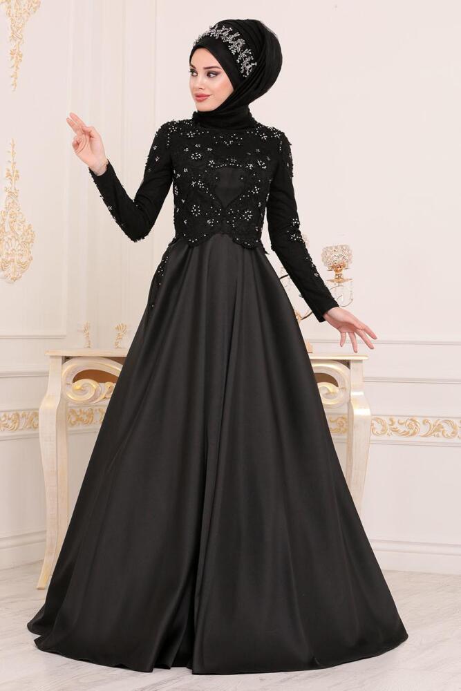 Noir - Tesettürlü Abiye Elbise - Robes de Soirée Hijab 45740S - 1
