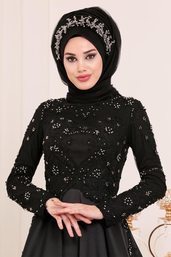 Noir - Tesettürlü Abiye Elbise - Robes de Soirée Hijab 45740S - 3