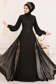 Noir - Tesettürlü Abiye Elbise - Robes de Soirée Hijab 46220S - Thumbnail