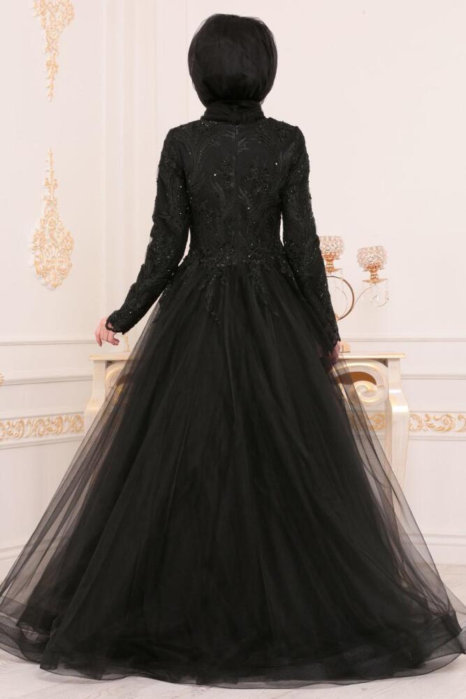 Noir - Tesettürlü Abiye Elbise - Robes de Soirée Hijab 4689S - 5