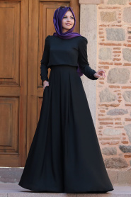 Noir - Tesettürlü Abiye Elbise - Robes de Soirée Hijab 6753S - Thumbnail