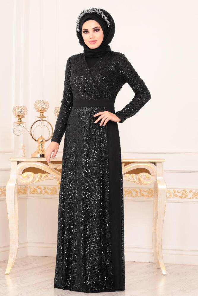 Noir - Tesettürlü Abiye Elbise - Robes de Soirée Hijab 85550S				 - 1