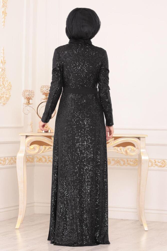 Noir - Tesettürlü Abiye Elbise - Robes de Soirée Hijab 85550S				 - 3