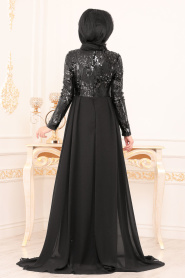 Noir - Tesettürlü Abiye Elbise - Robes de Soirée Hijab 8590S - Thumbnail