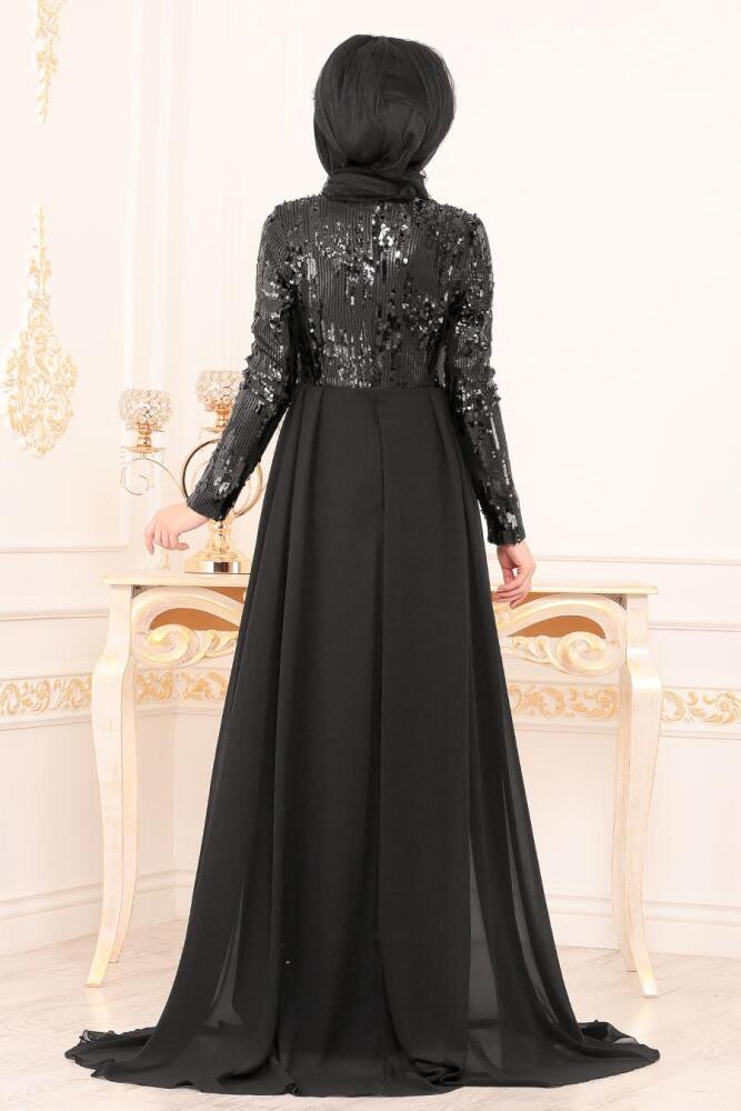 Noir - Tesettürlü Abiye Elbise - Robes de Soirée Hijab 8590S - 3