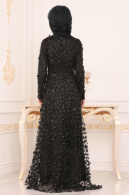 Noir- Tesettürlü Abiye Elbise - Robes de Soirée Hijab 8626S - Thumbnail