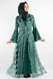 Nurdan - Dantel Detaylı Yeşil Tesettür Elbise 766Y - Thumbnail