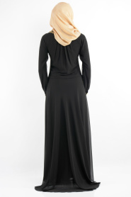 Nurdan - Yakası Taşlı Siyah Elbise - Thumbnail