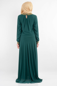 Nurdan - Yakası Taşlı Yeşil Elbise - Thumbnail