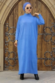 Néva Style - Robe Tricot Hijab Bleu 34150M - Thumbnail
