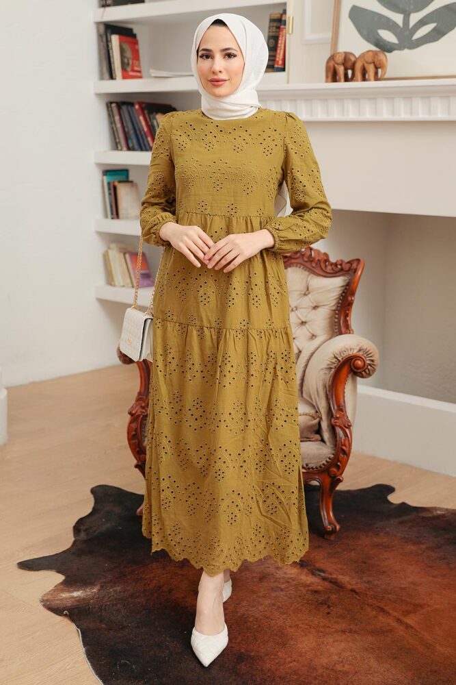 Oil Green Hijab Dress 1073YY - 1