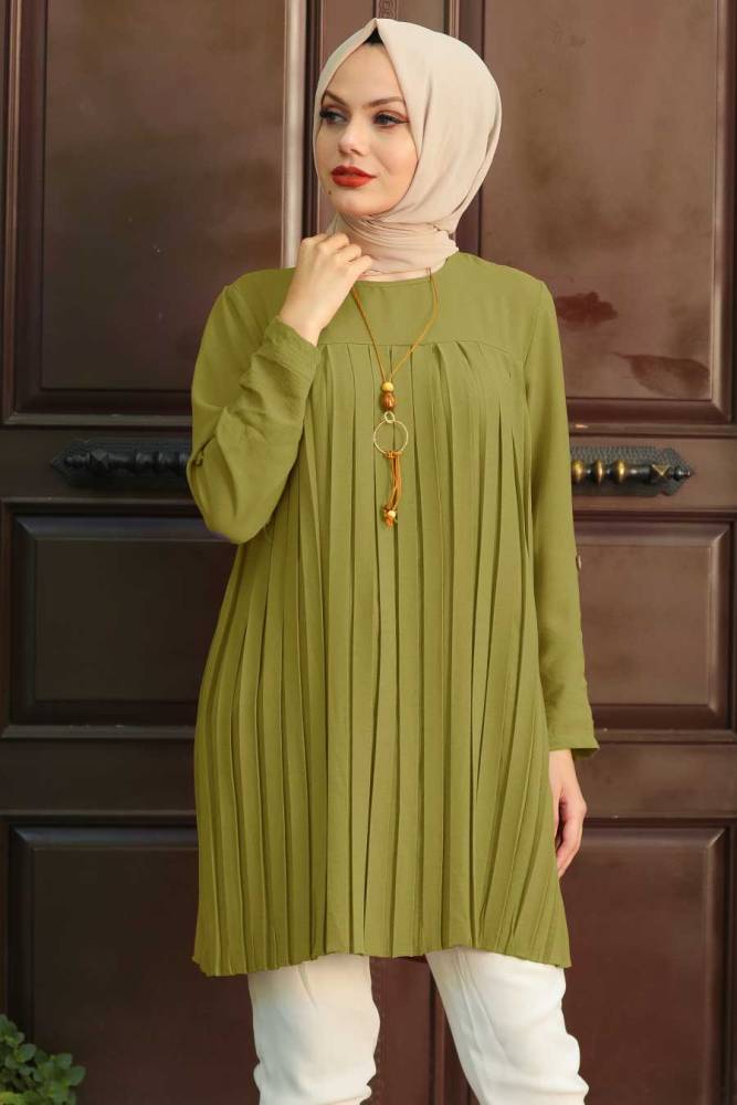 Oil Green Hijab Tunic 10346YY - 1