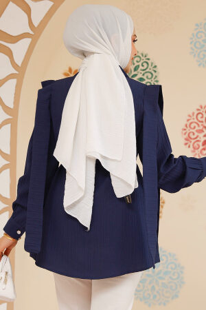 Omuzları Kuşak Detaylı Lacivert Tesettür Tunik 10131L - 4