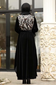 Or - Neva Style - Abaya En Velours Hijab - 9143GOLD - Thumbnail