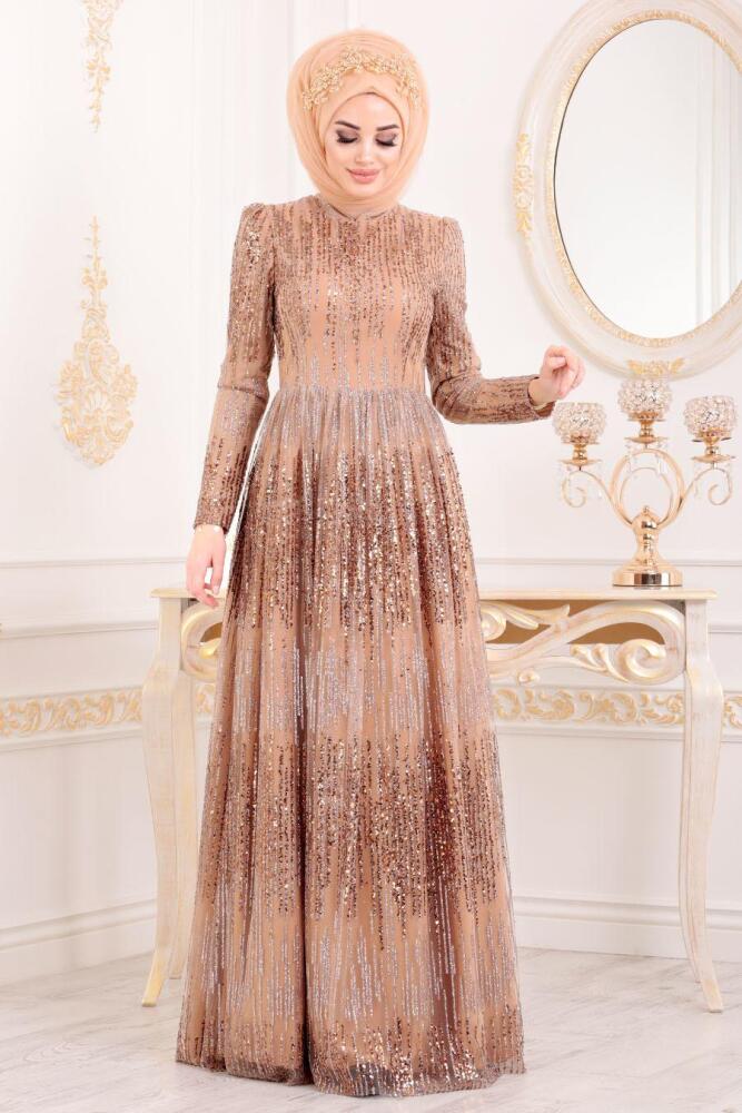 Or-Tesettürlü Abiye Elbise -Robe de Soirée Hijab 2083GOLD - 2