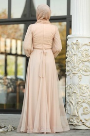 Or - Tesettürlü Abiye Elbise - Robe de Soirée Hijab - 2140GOLD - Thumbnail