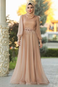 Or - Tesettürlü Abiye Elbise - Robe de Soirée Hijab - 21490GOLD - Thumbnail