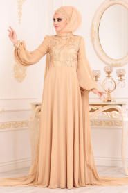 Or-Tesettürlü Abiye Elbise - Robe de Soirée Hijab 3726GOLD - Thumbnail