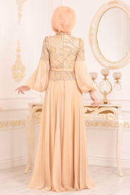 Or-Tesettürlü Abiye Elbise -Robe de Soirée Hijab 3731GOLD - Thumbnail