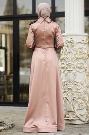 Or - Tesettürlü Abiye Elbise - Robe de Soirée Hijab - 39620GOLD - Thumbnail