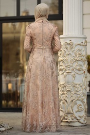Or - Tesettürlü Abiye Elbise - Robe de Soirée Hijab - 8681GOLD - Thumbnail